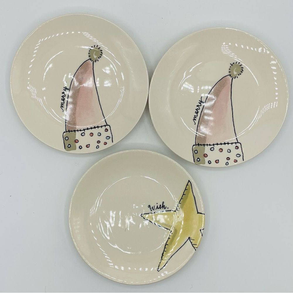 Set of 3 Rae Dunn Christmas Holiday Snack Plates Wish Merry